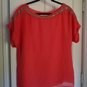 Coral shirt with beading
